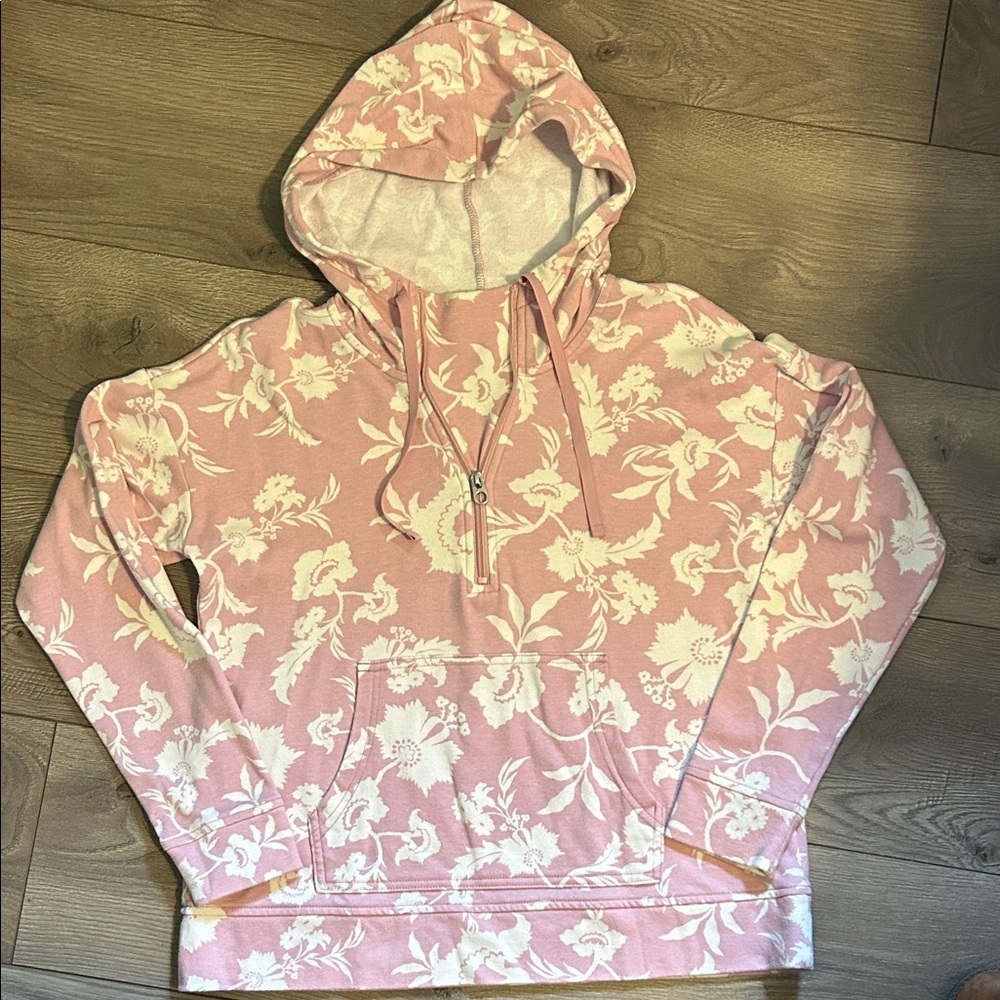 Pink Floral Half-Zip Hoodie Sweater